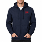 Dodge zipper hoodie Navy front left chest heat transfer