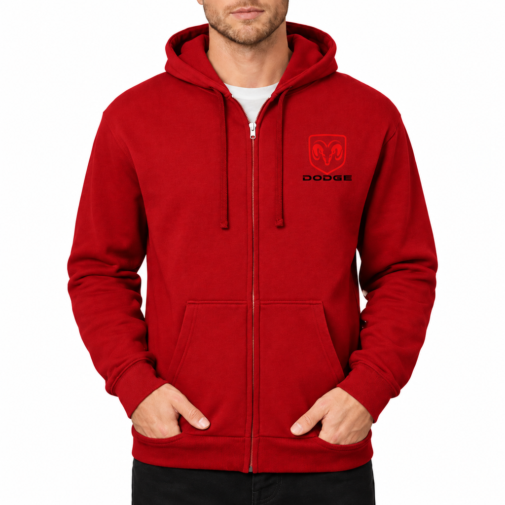 Dodge zipper hoodie Red front left chest heat transfer