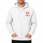 Dodge zipper hoodie White front left chest heat transfer