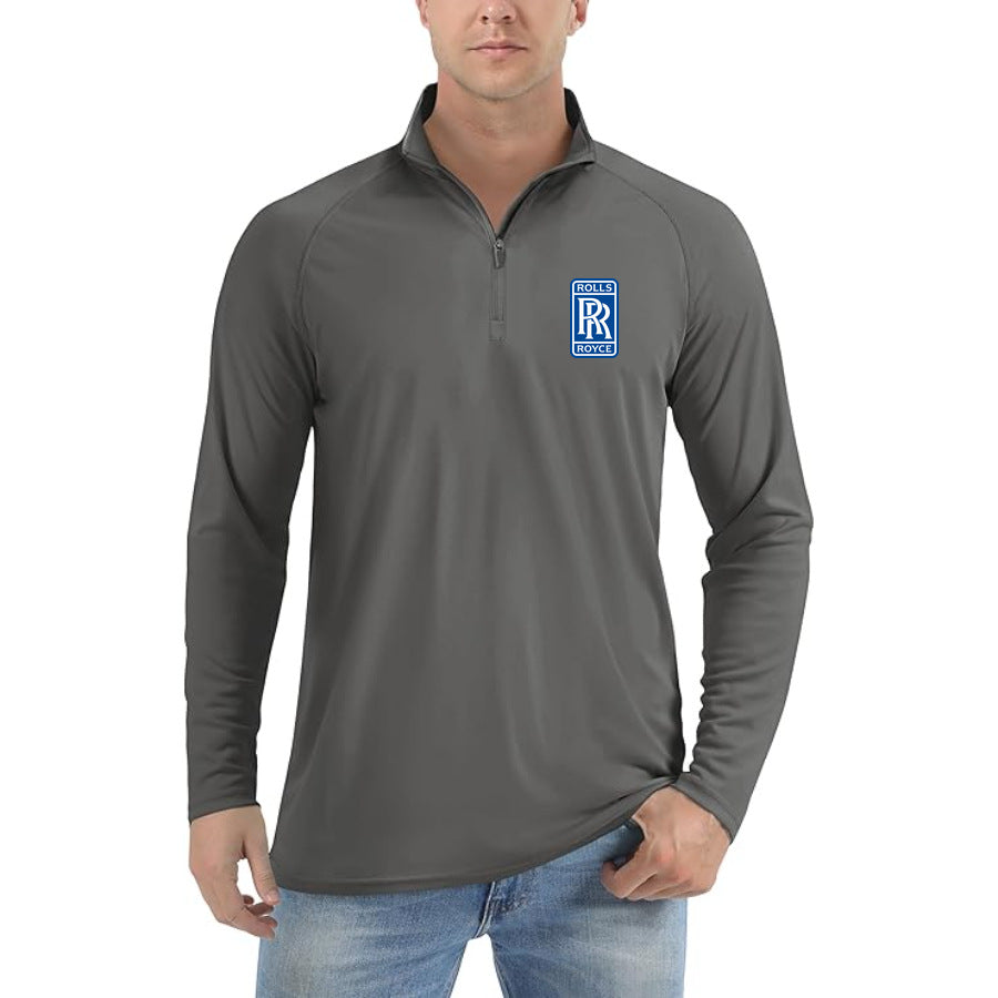 Men's Rolls Royce Car Lightweight Quarter-Zip Athletic Shirt Long Sleeve Polyester Wear - Dark Grey