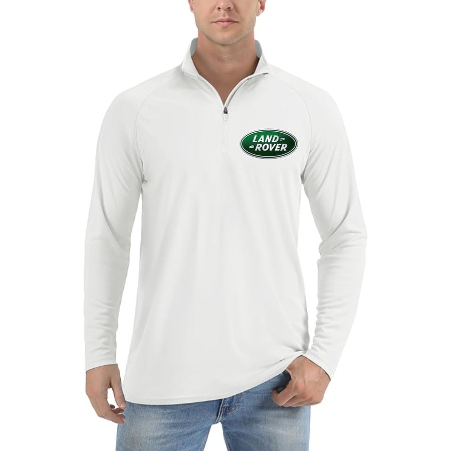 Men's Land Rover Car Lightweight Quarter-Zip Athletic Shirt Long Sleeve Polyester Wear - White