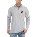 Men's Porsche Car Lightweight Quarter-Zip Athletic Shirt Long Sleeve Polyester Wear - Light Gray