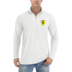 Men's Ferrari Motorsport Car Lightweight Quarter-Zip Athletic Shirt Long Sleeve Polyester Wear - White