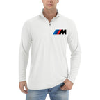 Men's BMW M LOGO Lightweight Quarter-Zip Athletic Shirt Long Sleeve Polyester Wear - White