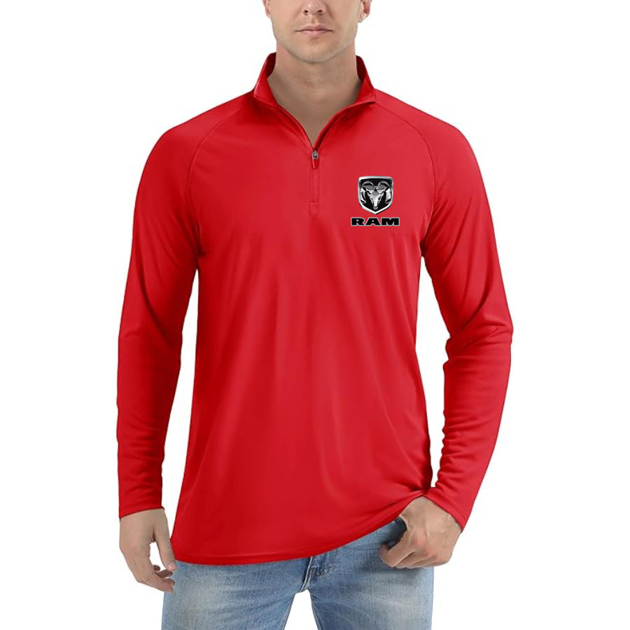 Men's Ram Truck Logo Lightweight Quarter-Zip Athletic Shirt Long Sleeve Polyester Wear - Red