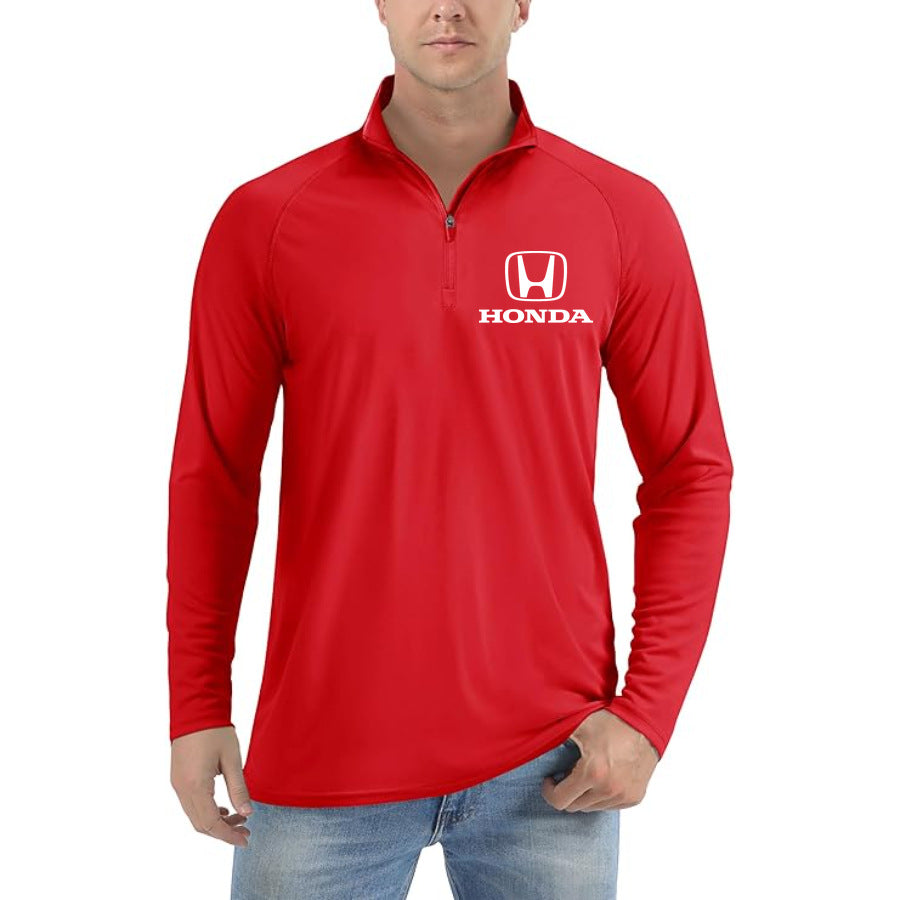 Men's Honda Motorsport Lightweight Quarter-Zip Athletic Shirt Long Sleeve Polyester Wear - Red