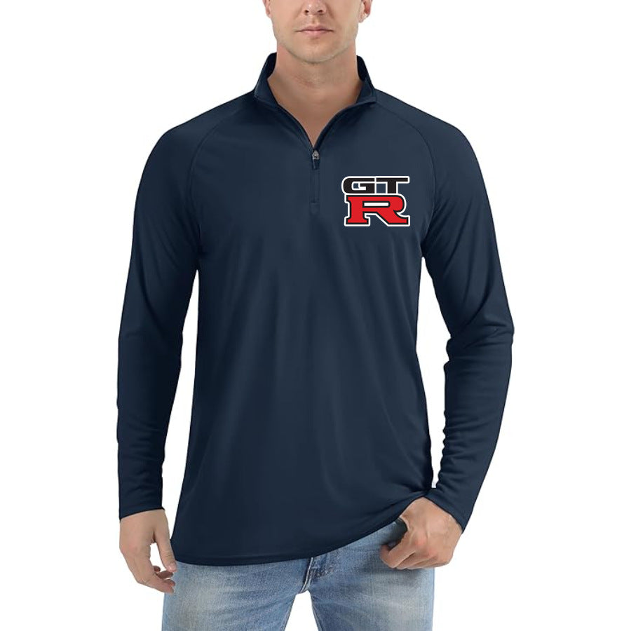 Men's GTR Car Lightweight Quarter-Zip Athletic Shirt Long Sleeve Polyester Wear - Navy