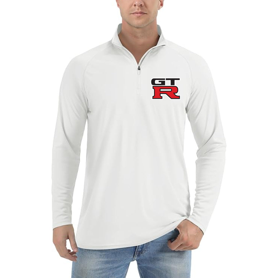 Men's GTR Car Lightweight Quarter-Zip Athletic Shirt Long Sleeve Polyester Wear - White