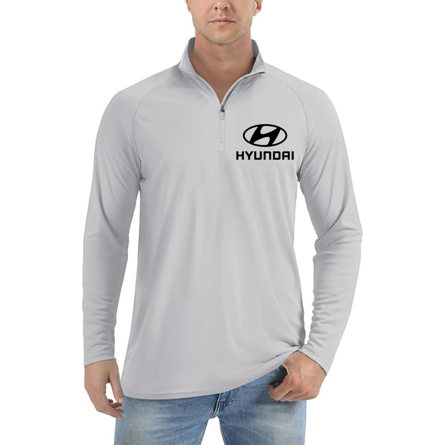 Men's Hyundai Car Lightweight Quarter-Zip Athletic Shirt Long Sleeve Polyester Wear - Light Gray