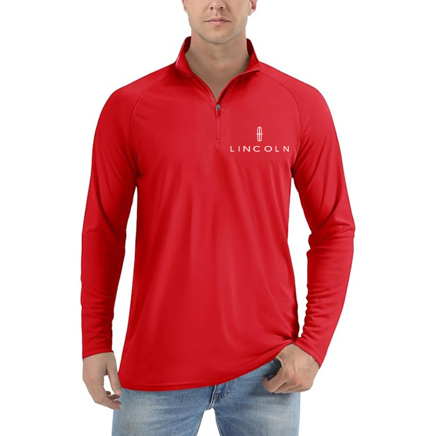 Men's Lincoln Car Lightweight Quarter-Zip Athletic Shirt Long Sleeve Polyester Wear - Red