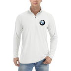Men's BMW Car Lightweight Quarter-Zip Athletic Shirt Long Sleeve Polyester Wear - White