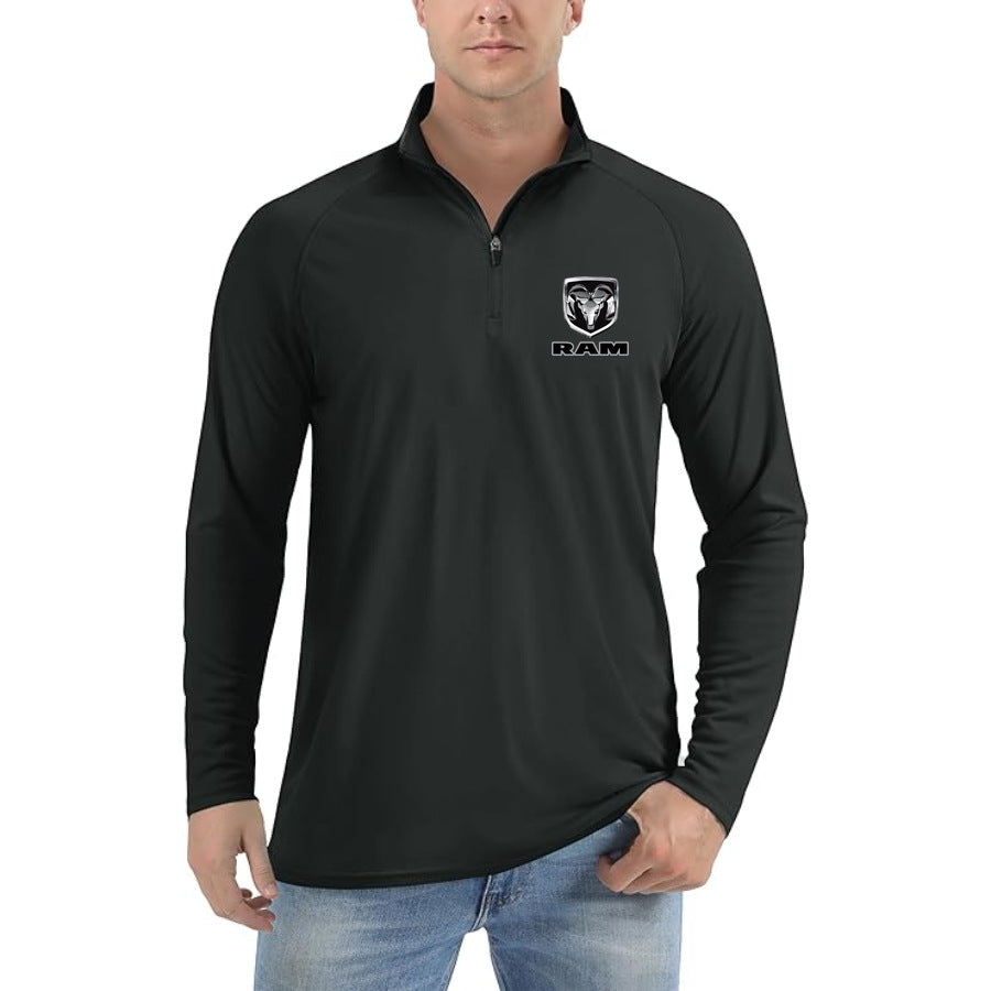 Men's Ram Truck Logo Lightweight Quarter-Zip Athletic Shirt Long Sleeve Polyester Wear - Black