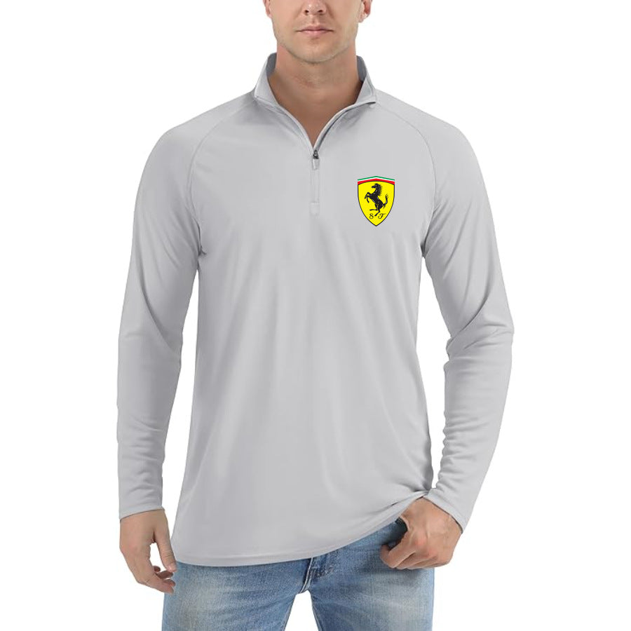 Men's Ferrari Motorsport Car Lightweight Quarter-Zip Athletic Shirt Long Sleeve Polyester Wear - Light Gray