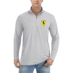 Men's Ferrari Motorsport Car Lightweight Quarter-Zip Athletic Shirt Long Sleeve Polyester Wear - Light Gray