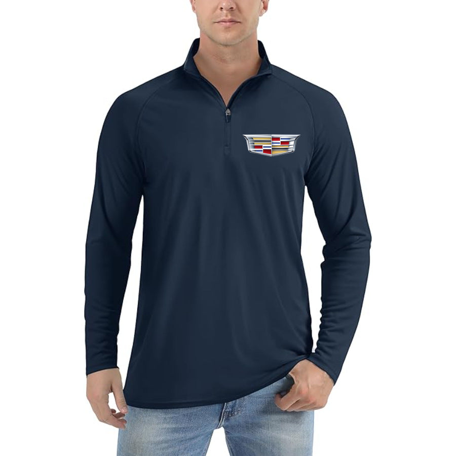 Men's Cadillac Car Lightweight Quarter-Zip Athletic Shirt Long Sleeve Polyester Wear - Navy