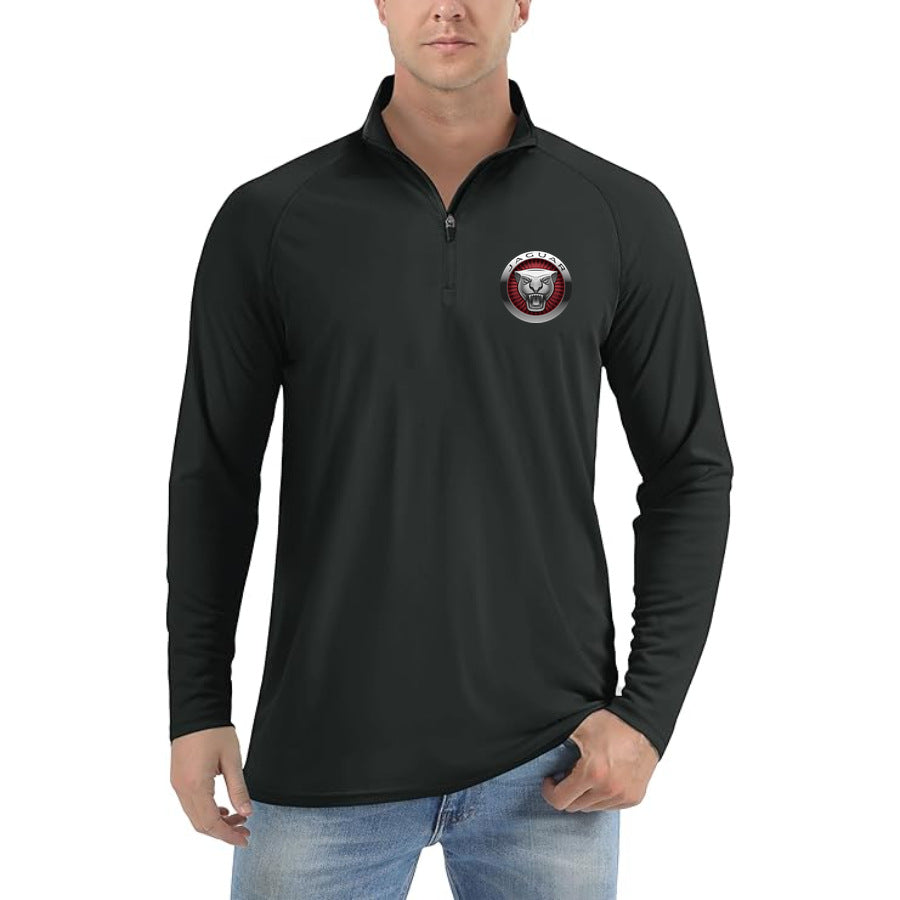 Men's Jaguar Motorsports Supercars Lightweight Quarter-Zip Athletic Shirt Long Sleeve Polyester Wear - Black