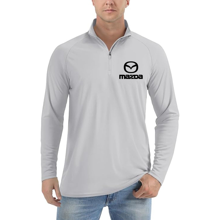 Men's Mazda Car Lightweight Quarter-Zip Athletic Shirt Long Sleeve Polyester Wear - Light Gray