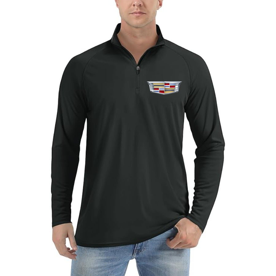 Men's Cadillac Car Lightweight Quarter-Zip Athletic Shirt Long Sleeve Polyester Wear - Black