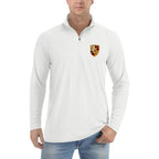 Men's Porsche Car Lightweight Quarter-Zip Athletic Shirt Long Sleeve Polyester Wear - White