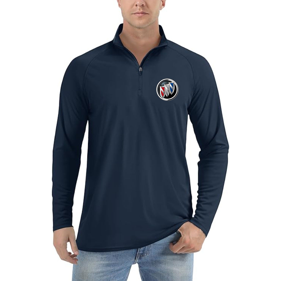 Men's Buick Car Lightweight Quarter-Zip Athletic Shirt Long Sleeve Polyester Wear - Navy