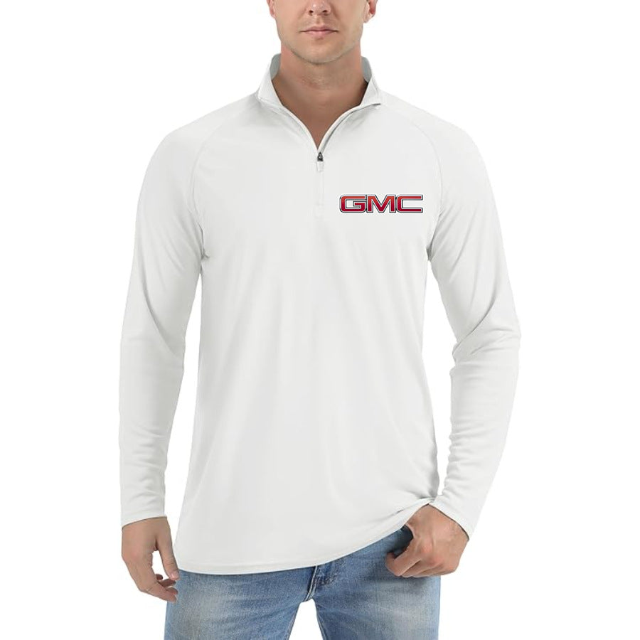 Men's GMC Car Lightweight Quarter-Zip Athletic Shirt Long Sleeve Polyester Wear - White