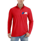 Men's BMW M LOGO Lightweight Quarter-Zip Athletic Shirt Long Sleeve Polyester Wear - Red