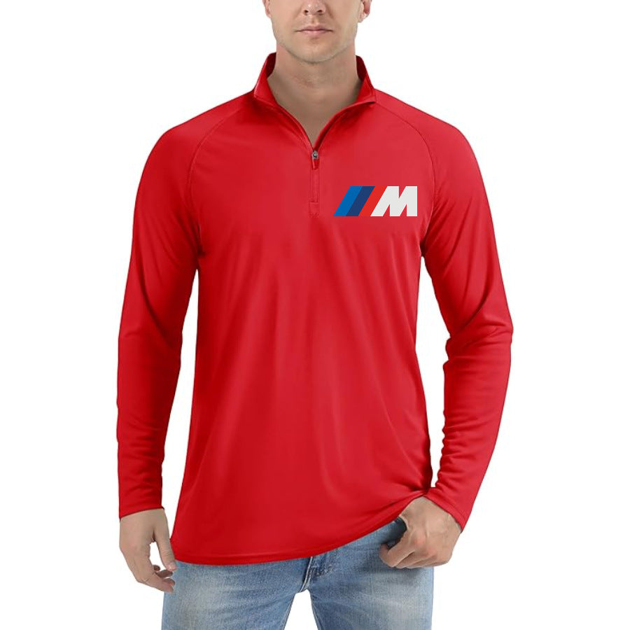 Men's BMW M LOGO Lightweight Quarter-Zip Athletic Shirt Long Sleeve Polyester Wear - Red