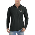 Men's Chevrolet Corvette Car Lightweight Quarter-Zip Athletic Shirt Long Sleeve Polyester Wear - Black