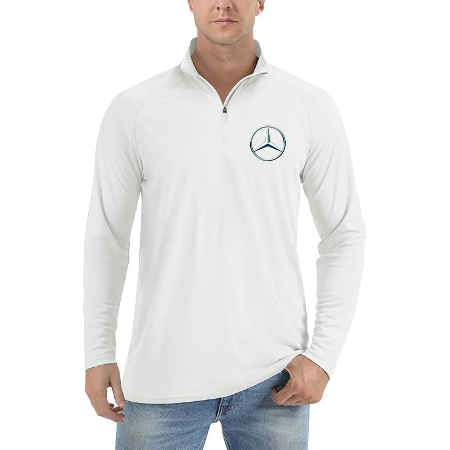 Men's Mercedes-Benz Car Lightweight Quarter-Zip Athletic Shirt Long Sleeve Polyester Wear - White