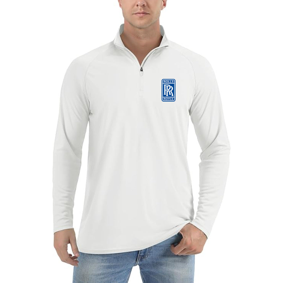 Men's Rolls Royce Car Lightweight Quarter-Zip Athletic Shirt Long Sleeve Polyester Wear - White