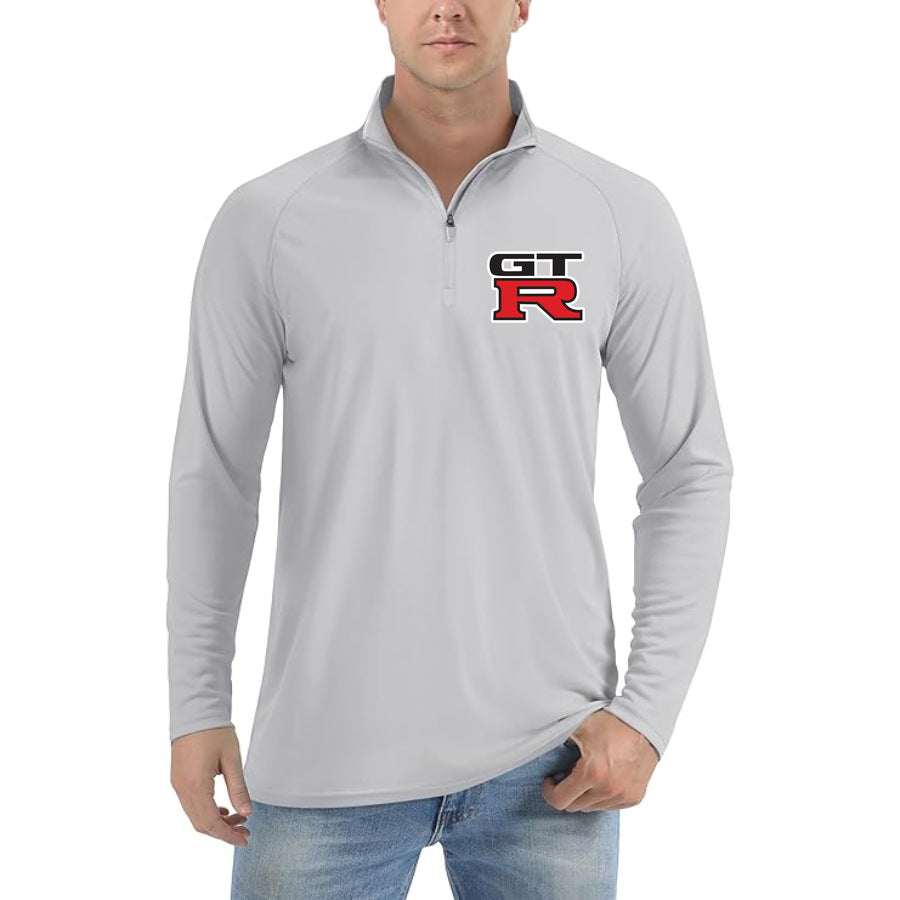 Men's GTR Car Lightweight Quarter-Zip Athletic Shirt Long Sleeve Polyester Wear - Light Gray