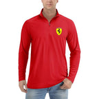 Men's Ferrari Motorsport Car Lightweight Quarter-Zip Athletic Shirt Long Sleeve Polyester Wear - Red
