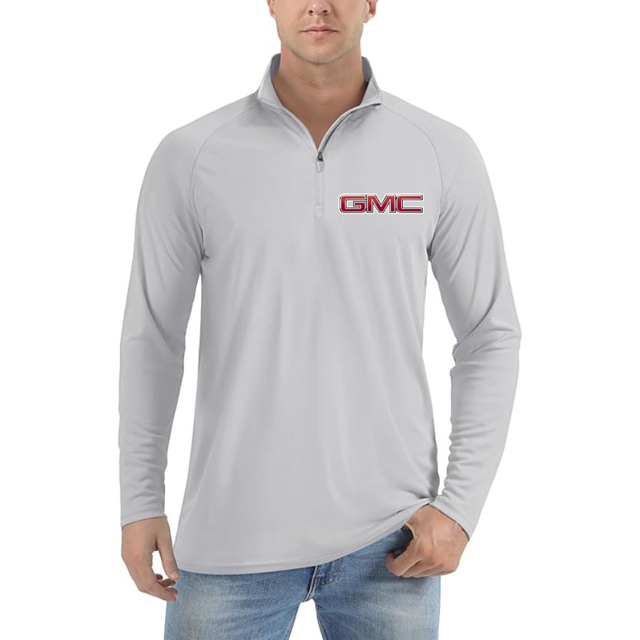 Men's GMC Car Lightweight Quarter-Zip Athletic Shirt Long Sleeve Polyester Wear - Light Gray