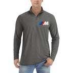 Men's BMW M LOGO Lightweight Quarter-Zip Athletic Shirt Long Sleeve Polyester Wear - Dark Grey