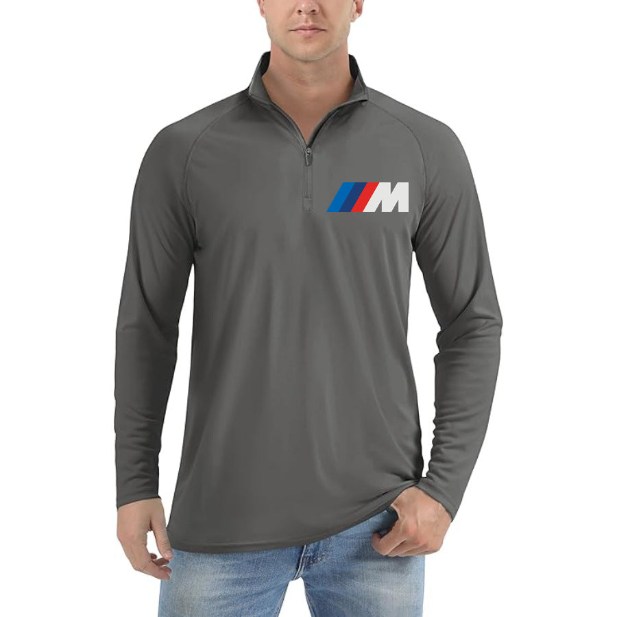 Men's BMW M LOGO Lightweight Quarter-Zip Athletic Shirt Long Sleeve Polyester Wear - Dark Grey