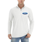 Men's Ford Car Lightweight Quarter-Zip Athletic Shirt Long Sleeve Polyester Wear - White