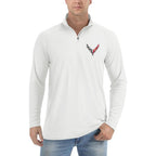 Men's Chevrolet Corvette Car Lightweight Quarter-Zip Athletic Shirt Long Sleeve Polyester Wear - White