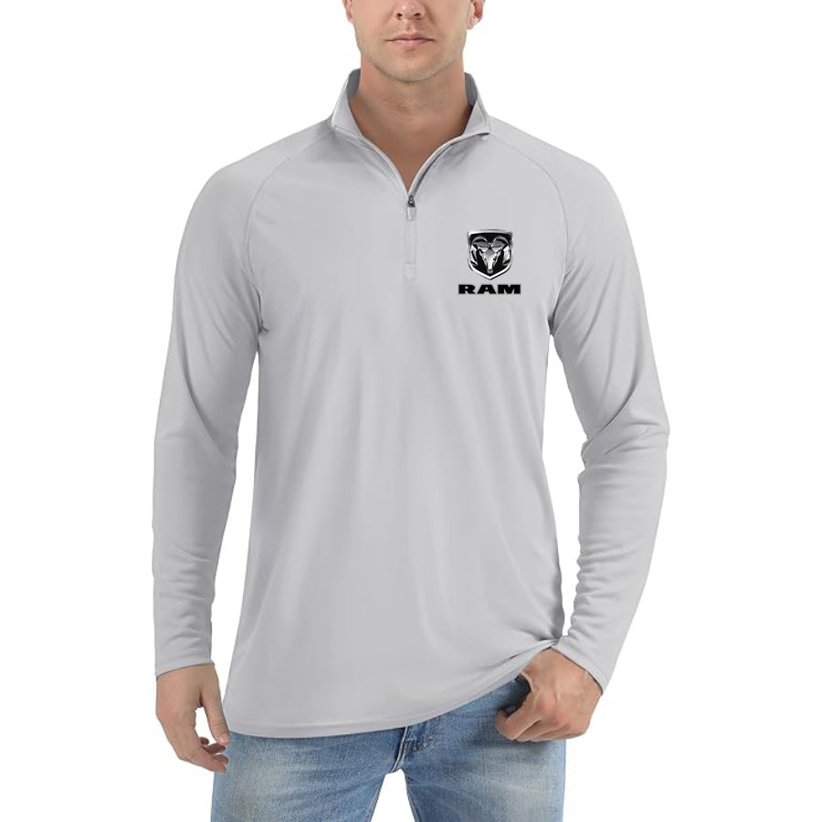 Men's Ram Truck Logo Lightweight Quarter-Zip Athletic Shirt Long Sleeve Polyester Wear - Light Gray