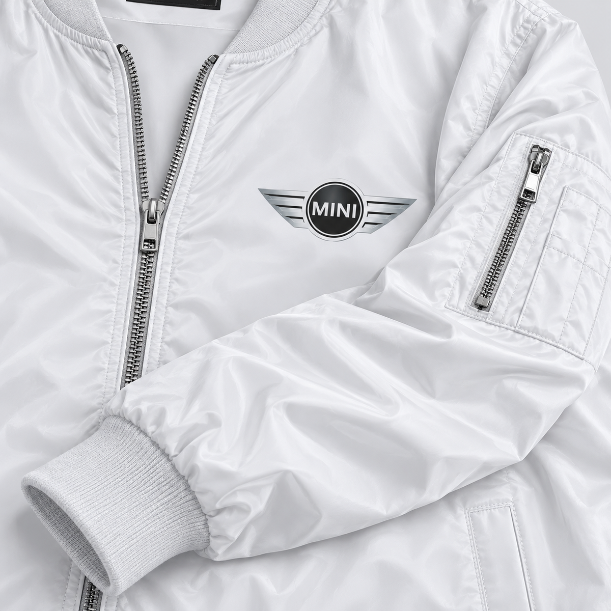 Mini Cooper bomber jacket | White | Sleeve detail