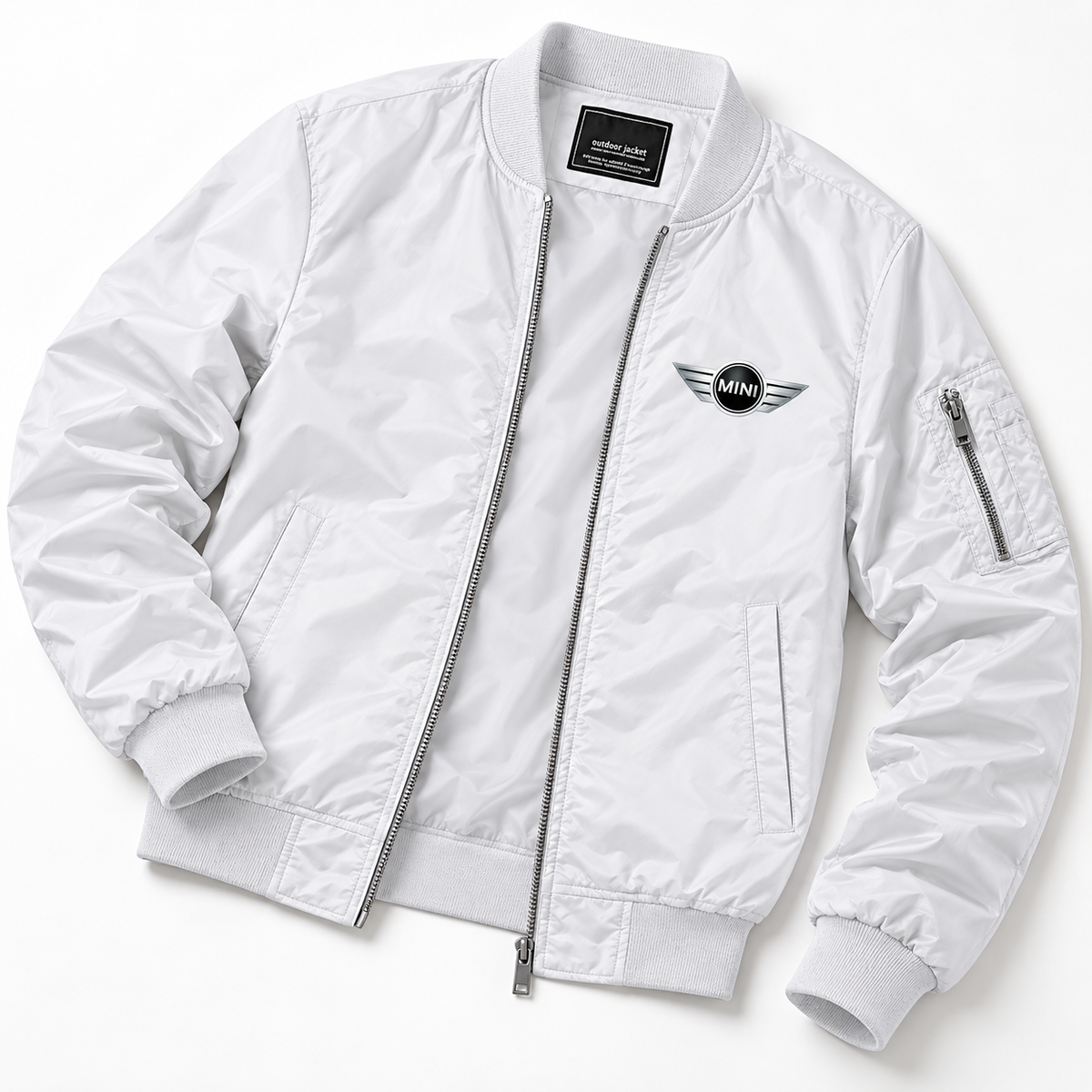 Mini Cooper bomber jacket | White | Flat lay