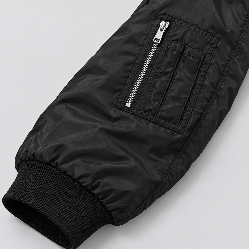 Mustang bomber jacket | Black | Sleeve detail