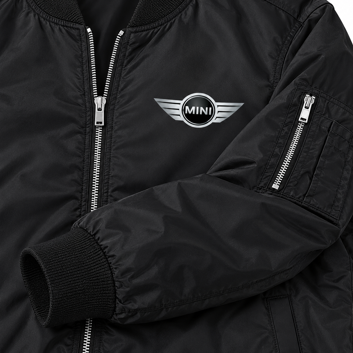Mini Cooper bomber jacket | Black | Sleeve detail