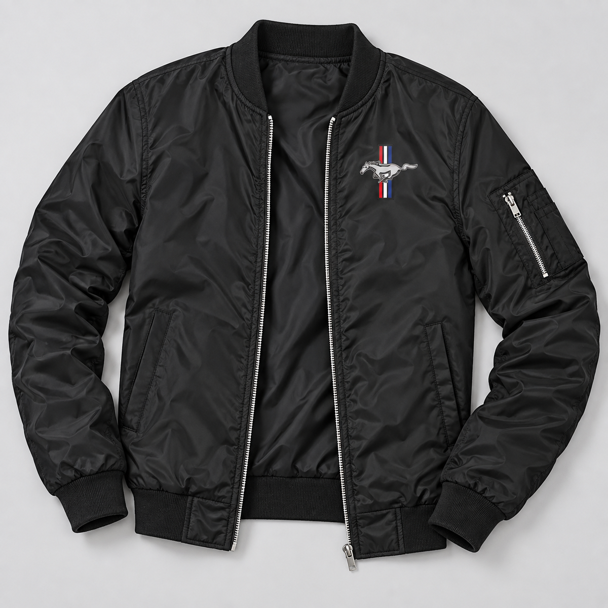 Mustang bomber jacket | Black | Flat lay