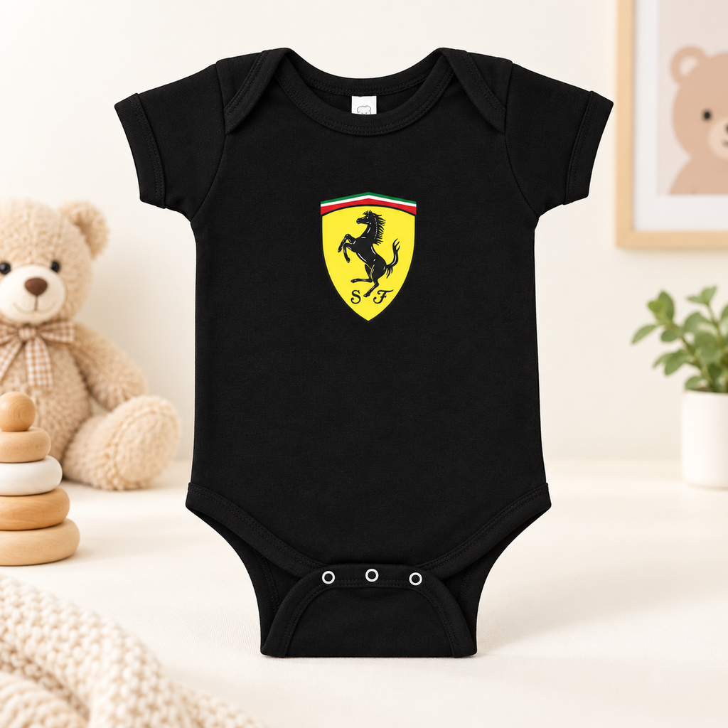 Ferrari Motorsport Car Baby Romper Onesie | Color: Black | Image 1