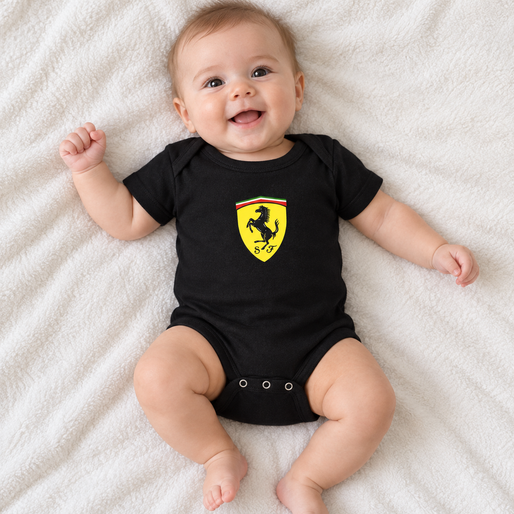 Ferrari Motorsport Car Baby Romper Onesie | Color: Black | Image 2