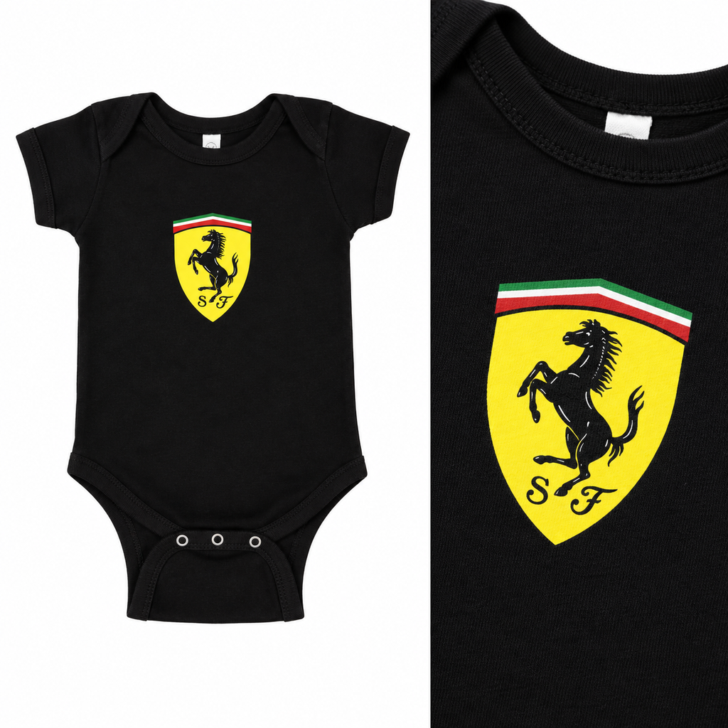Ferrari Motorsport Car Baby Romper Onesie | Color: Black | Image 3