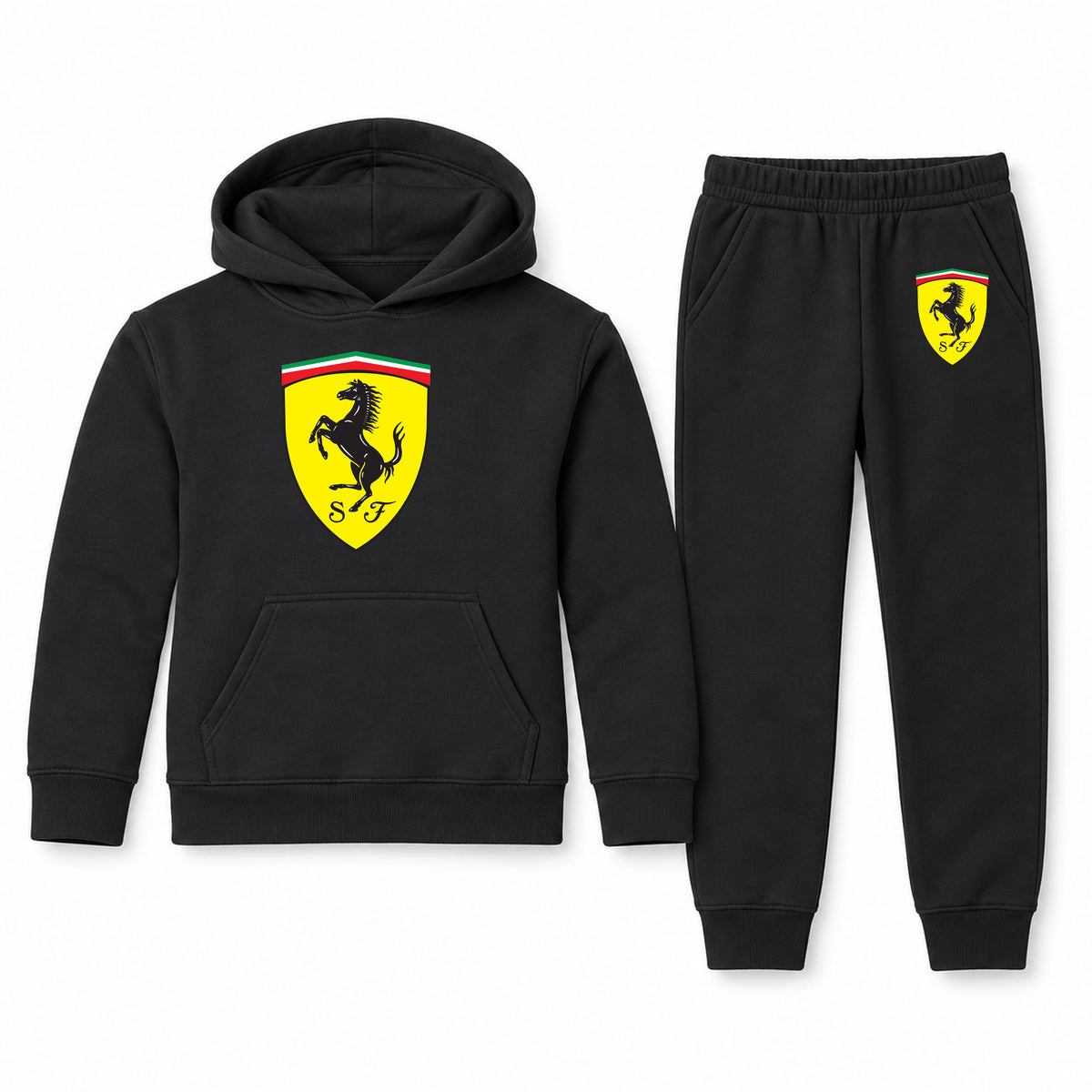 Ferrari youth hoodie jogger set, Black, Youth Large ages 10–12