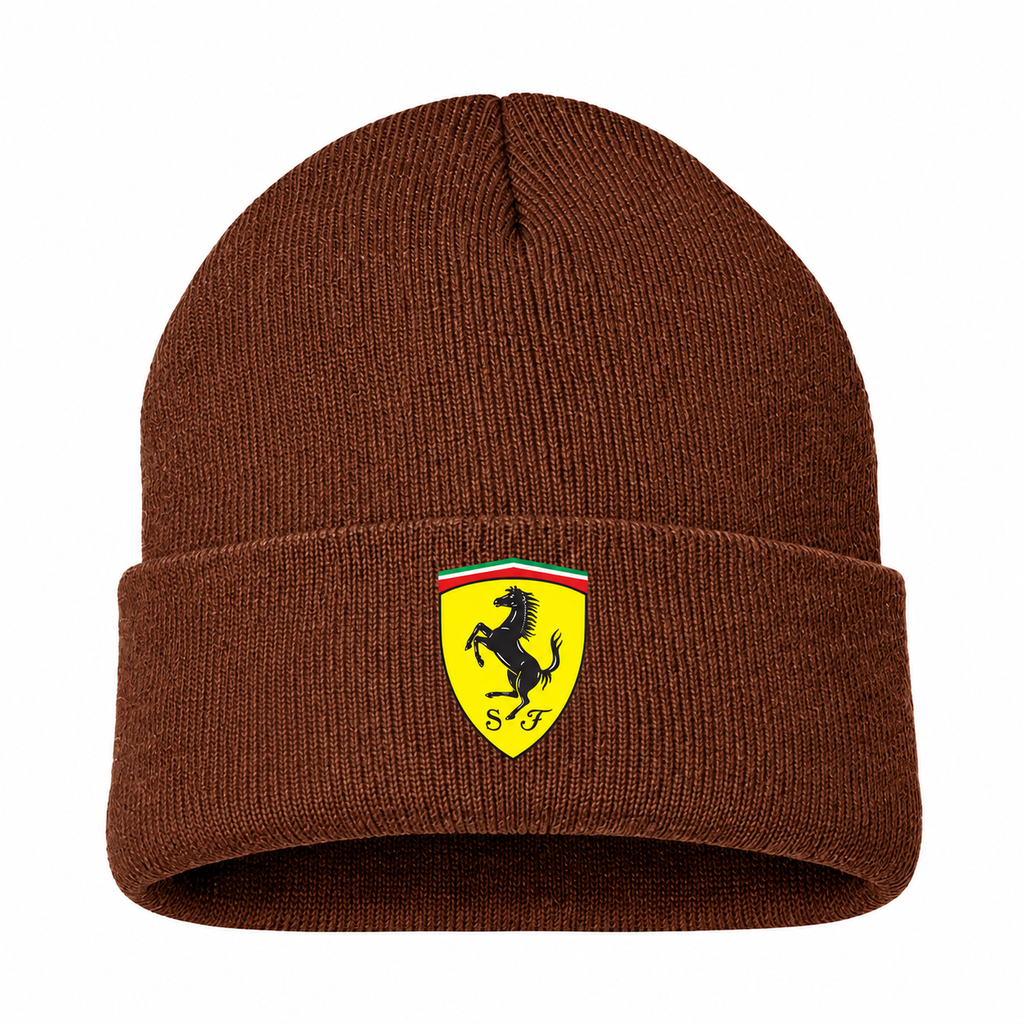 Men's Ferrari Beanie Hat — Brown — clean front main