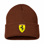 Men's Ferrari Beanie Hat — Brown — clean front main
