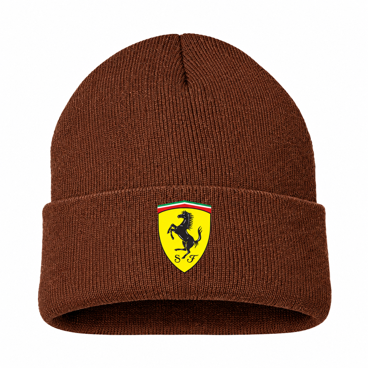 Men's Ferrari Beanie Hat — Brown — clean front main